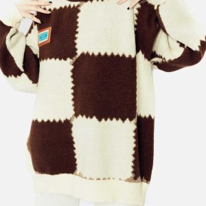dynamic patchwork contrast sweater   youthful urban style 7189