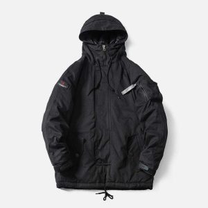 dynamic patchwork drawstring coat winter streetwear icon 3665
