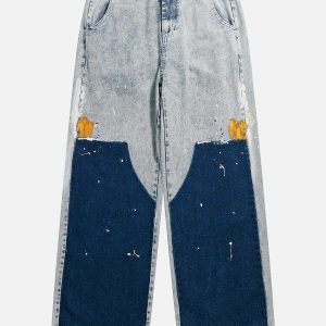 dynamic patchwork splash ink jeans   urban & trendy style 2080