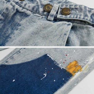 dynamic patchwork splash ink jeans   urban & trendy style 5486