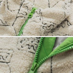 dynamic puzzle embroidered puffer coat contrast design 4190
