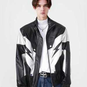 dynamic racing contrast leather jacket urban & iconic style 2744