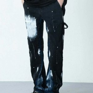 dynamic splash ink patchwork jeans   y2k streetwear icon 5936