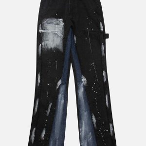 dynamic splash ink patchwork jeans   y2k streetwear icon 8726