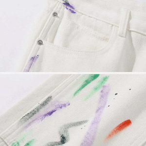 dynamic splattered ink jeans graffiti & stitching detail 5048