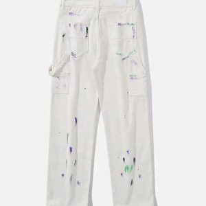 dynamic splattered ink jeans graffiti & stitching detail 8310