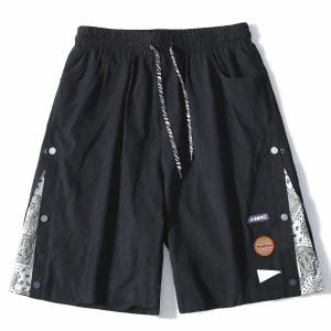 dynamic spliced button shorts with drawstring urban appeal 8162