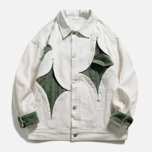 dynamic spliced contrast denim jacket   urban chic 4846