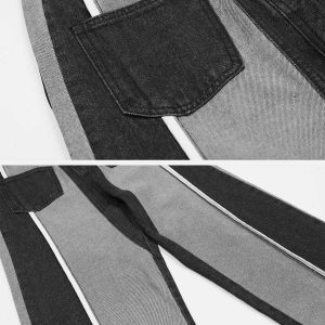 dynamic spliced contrast jeans   youthful urban appeal 8011