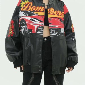 dynamic spliced racing pu jacket   urban & edgy appeal 2866