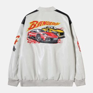 dynamic spliced racing pu jacket   urban & edgy appeal 2899