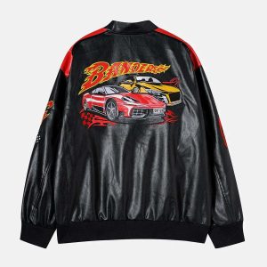 dynamic spliced racing pu jacket   urban & edgy appeal 3583