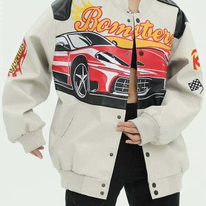 dynamic spliced racing pu jacket   urban & edgy appeal 5531