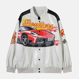 dynamic spliced racing pu jacket   urban & edgy appeal 8674