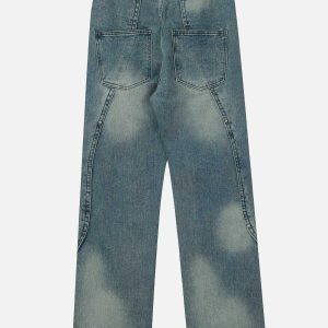 dynamic spliced waterwash jeans   youthful streetwear icon 2818