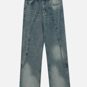 dynamic spliced waterwash jeans   youthful streetwear icon 5577
