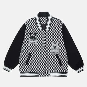 dynamic stitching color plaid varsity jacket urban icon 6325