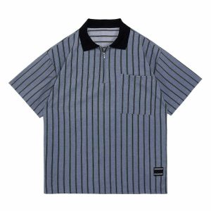 dynamic stripe zipper shirt short sleeve & urban appeal 3666