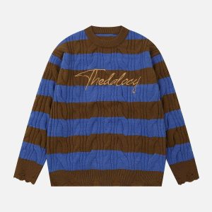dynamic striped color block sweater   youthful urban chic 2025