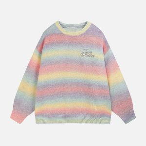 dynamic striped gradient sweater   youthful urban appeal 1124