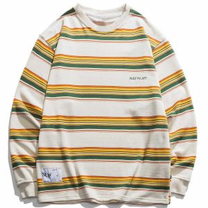 dynamic striped panel sweatshirt   simple yet trendy 4579