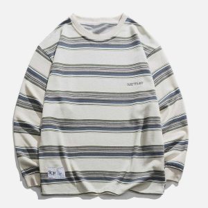 dynamic striped panel sweatshirt   simple yet trendy 6115