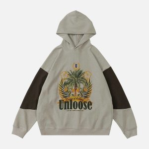 dynamic unloose print spliced hoodie   streetwear icon 4720