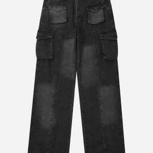 dynamic waterwashed splicing jeans   y2k streetwear revival 4204