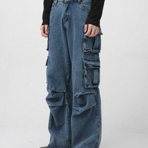 dynamic wrinkle cargo jeans multi pocket urban fit 7261