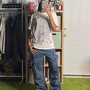 dynamic wrinkle cargo jeans multi pocket urban fit 8567