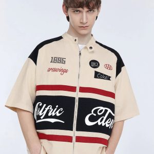 dynamic zipper stitch racing shirt   youthful streetwear 3670