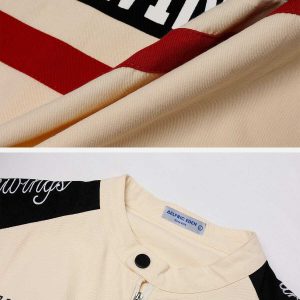 dynamic zipper stitch racing shirt   youthful streetwear 3835