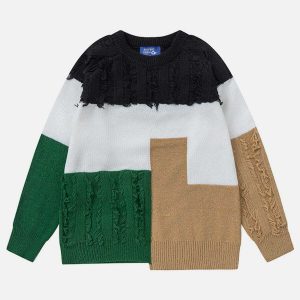 eclectic patchwork fringe sweater   youthful urban chic 1195