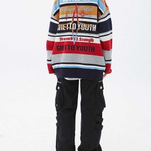 eclectic striped patchwork sweater youthful urban appeal 1054