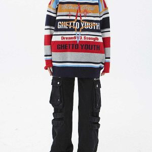 eclectic striped patchwork sweater youthful urban appeal 6276