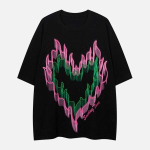 edgy 3d flame graphic tee   youthful streetwear vibe 1101