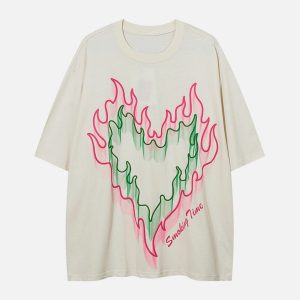 edgy 3d flame graphic tee   youthful streetwear vibe 7007