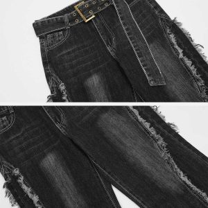 edgy arc fringe jeans washed look youthful style 6983