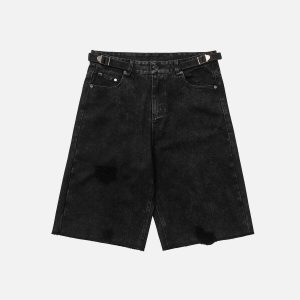 edgy belted jorts with distressed wash   y2k streetwear 3132