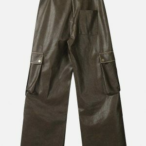 edgy big pocket pu cargo pants   sleek urban streetwear 2466