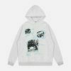 edgy black & white print hoodie   urban chic pullover 2339