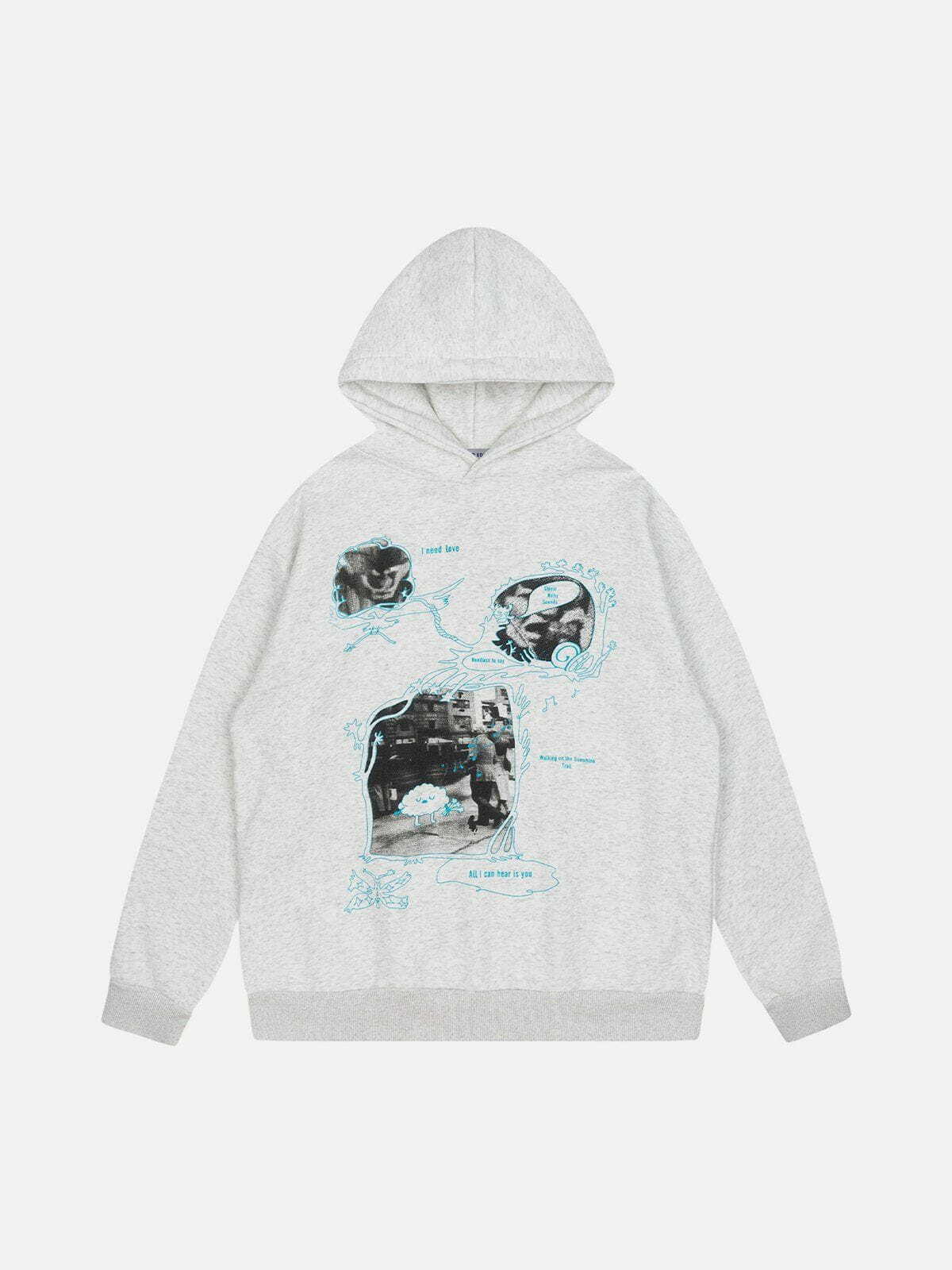 edgy black & white print hoodie   urban chic pullover 2339
