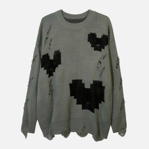 edgy broken heart cutout sweater youthful & chic design 2894