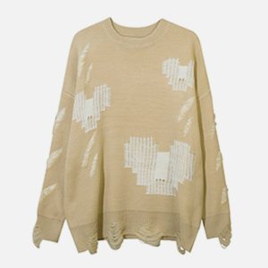 edgy broken heart cutout sweater youthful & chic design 3091
