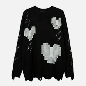 edgy broken heart cutout sweater youthful & chic design 5623