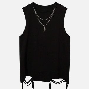 edgy broken holes necklace vest urban fashion 4246