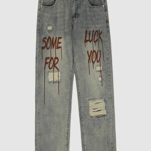 edgy broken letters jeans with distinct urban appeal 2533