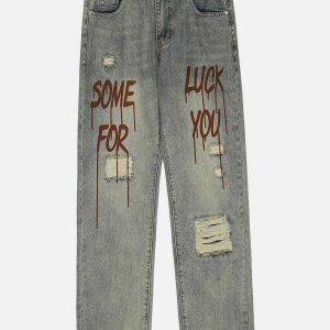 edgy broken letters jeans with distinct urban appeal 3745