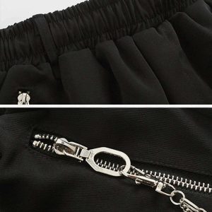 edgy chain zipup shorts   sleek design meets streetwear 6585