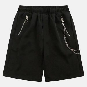 edgy chain zipup shorts   sleek design meets streetwear 6981